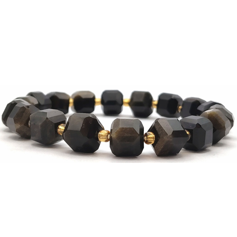 Gold Sheen Obsidian Cube Bracelet